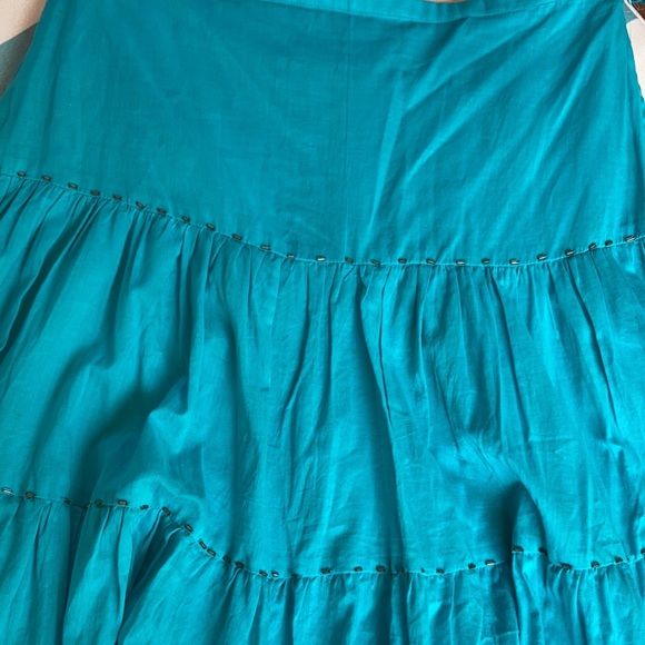 Teal cotton beaded cotton boho skirt - Picture 2 of 6